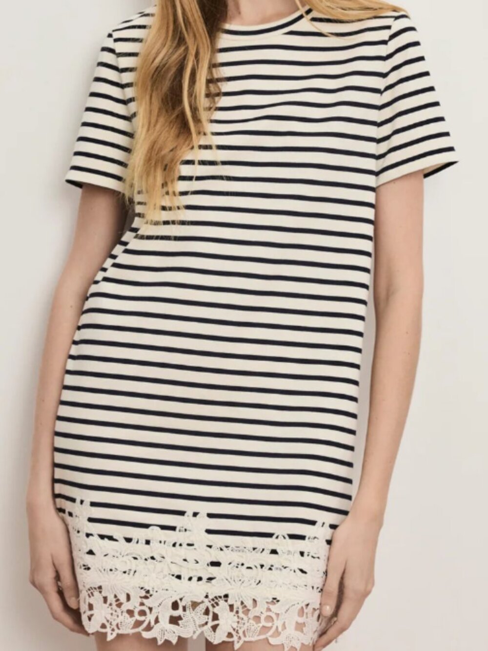 Rhue Striped Lace-Hem Mini Dress - Veronica Beard